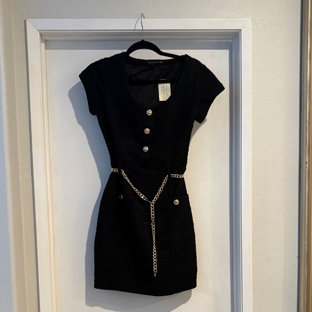 Guess Elegant Black with Gold Chain Detail cocktail Dress